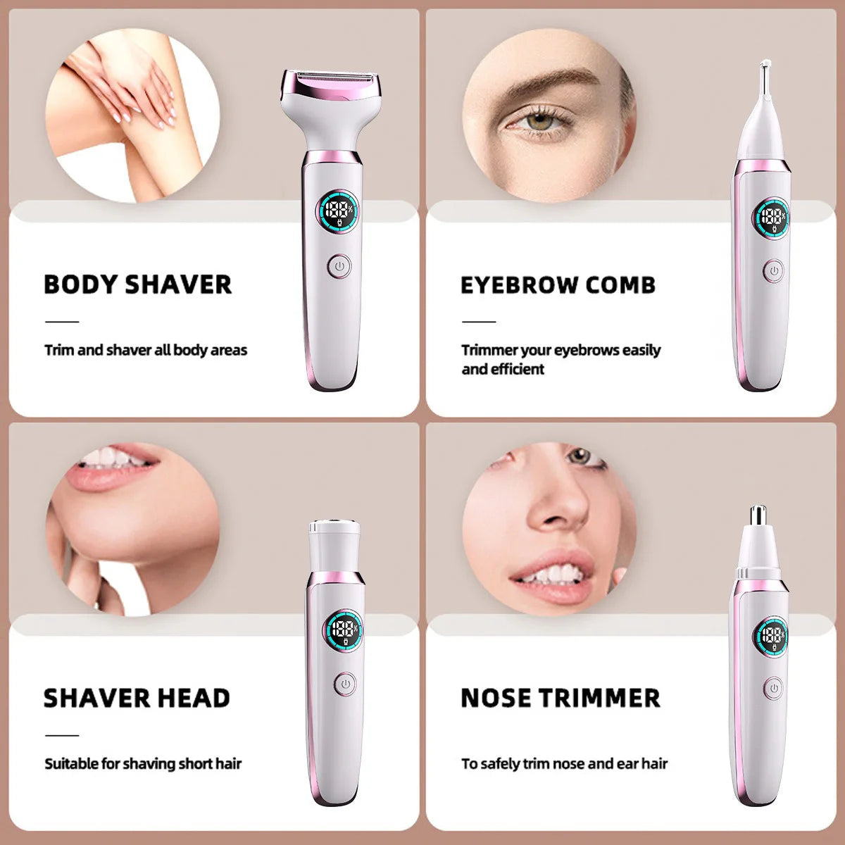 4 in 1 Lady Body Electric Trimmer Eyebrow Nose Women