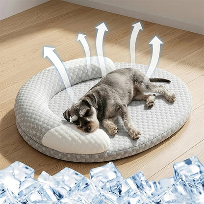Summer Ice Silk Cooling Dog Bed Oval Breathable Heat Dissipation