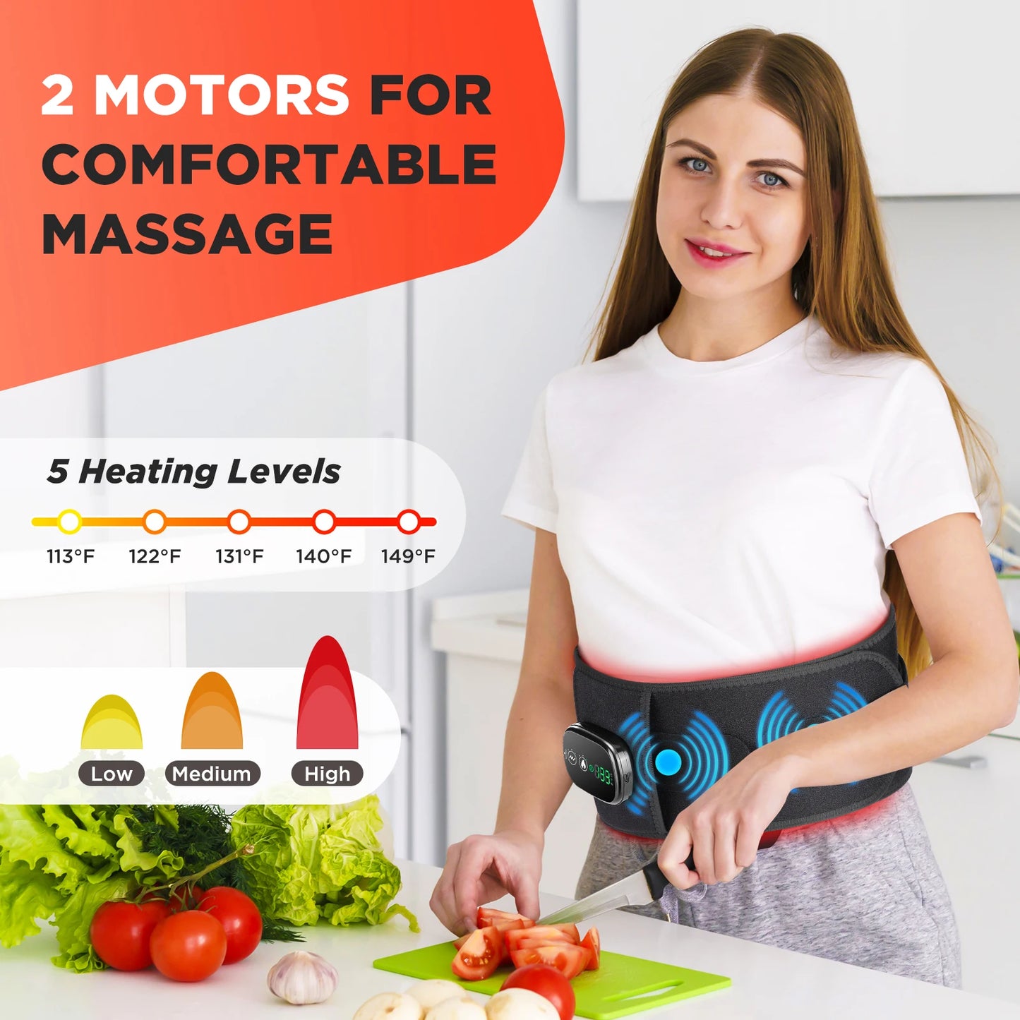 Heating Vibration Massager Belt, Red Light Hot Compress