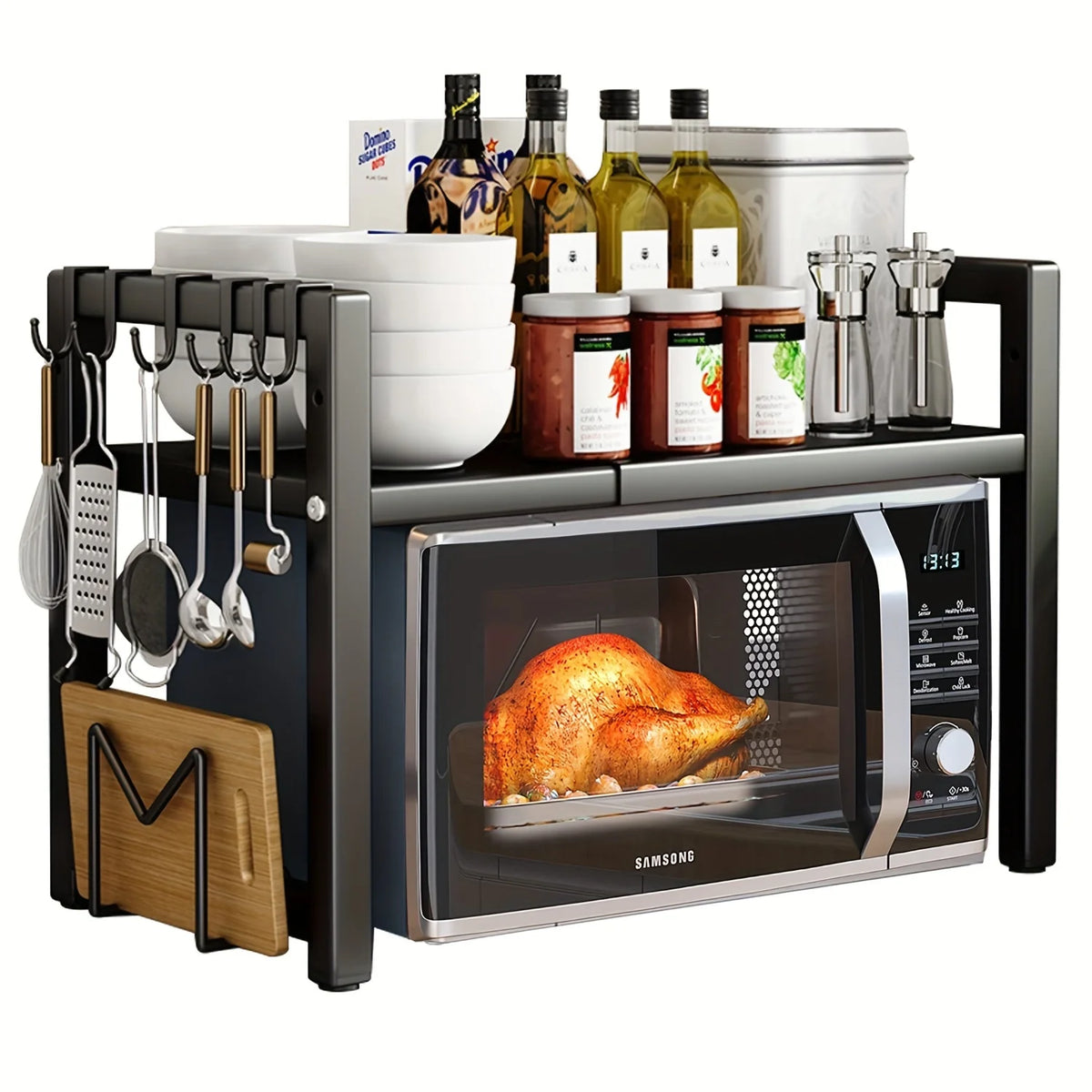 Expandable Microwave Shelf, Microwave Holder with 6 Hooks, ki