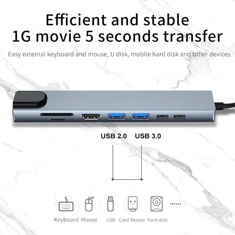 USB C Hub 8In1 7in2 7in1 Type C 3.1 To 4K HDMI Adapter