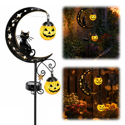 Halloween Solar Garden Stake Light Black Cat On Moon