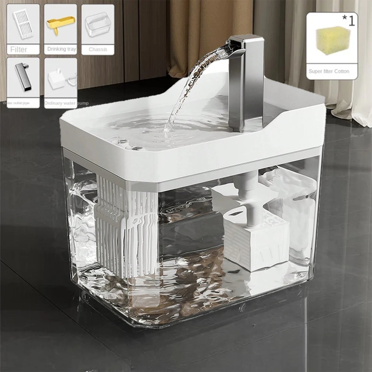 Cat Water Fountain Auto Filter Transparent Cat Drinker