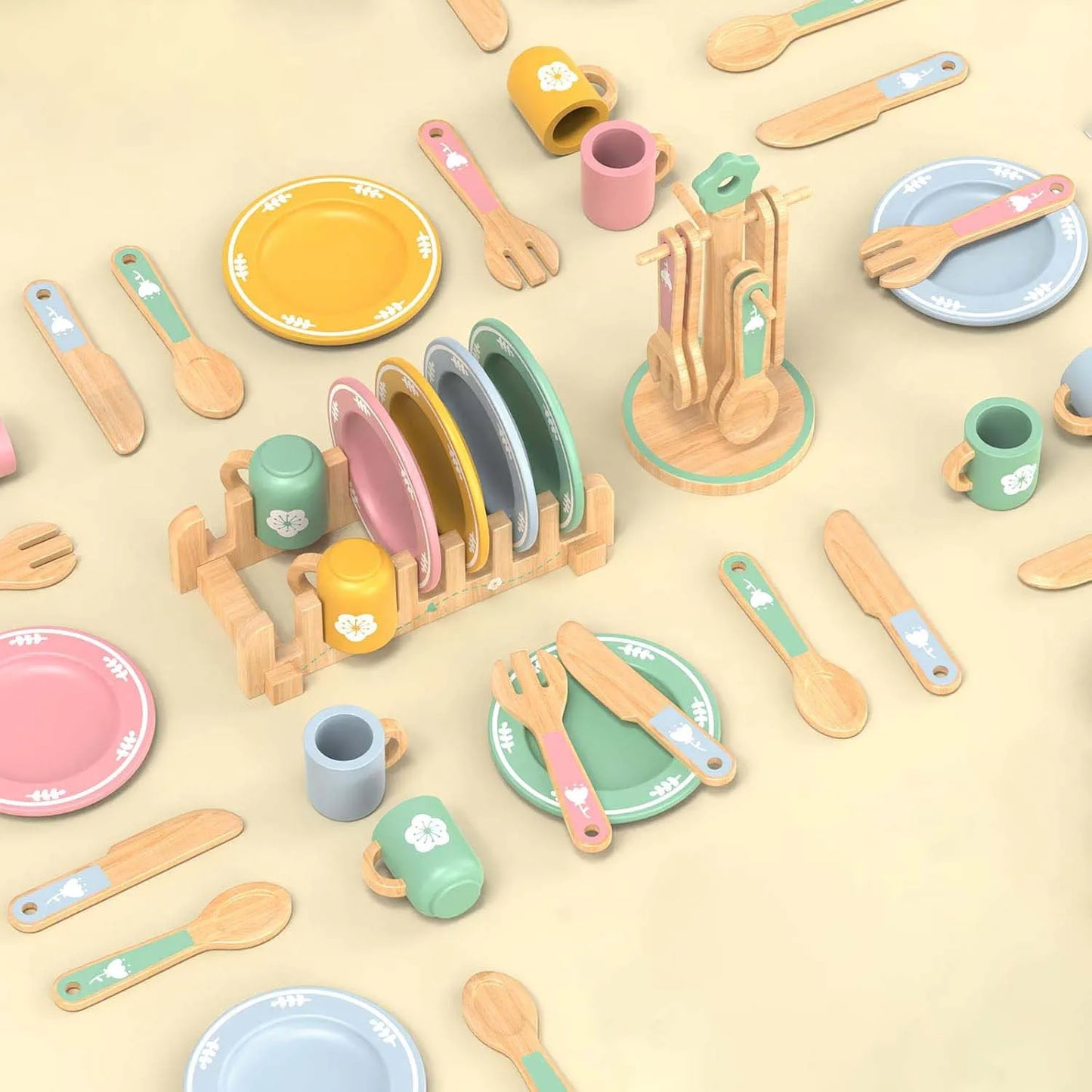 Wooden Kitchen Pretend Play Set Montessori Simulation Plates