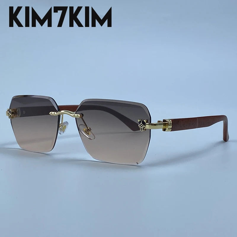 Square Rimless Photochromic Sunglasses Men Vintage