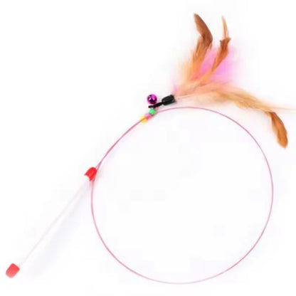 360 Degree Rotating Cat Teaser Wand with Feather Bell Wire