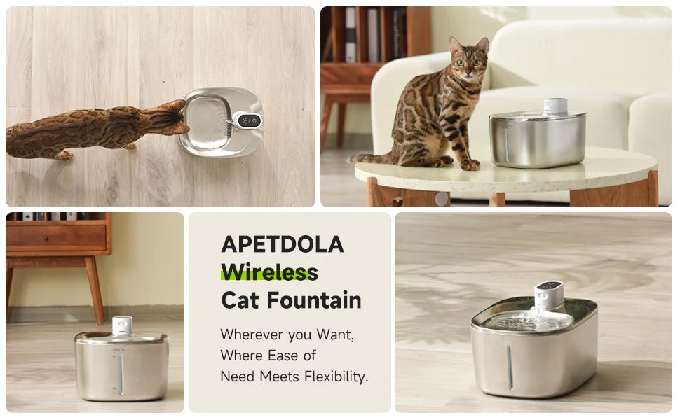 APETDOLA 4L Wireless Cat Water Fountain Auto Sensor Drinking