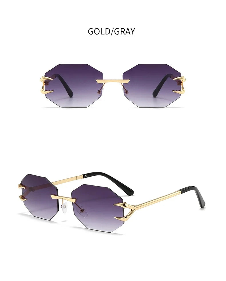 Rimless Hexagon Sunglasses Retro Irregular Square