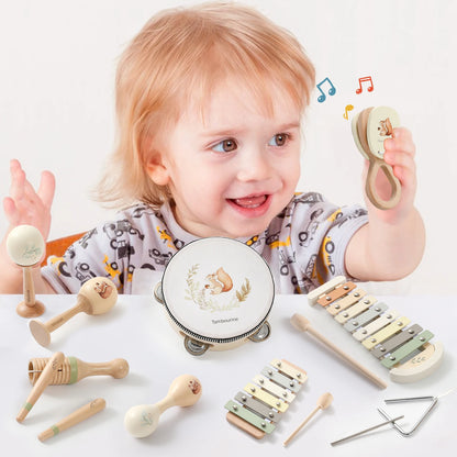 Montessori Wooden Toy Multicolor Xylophone Bell Beads