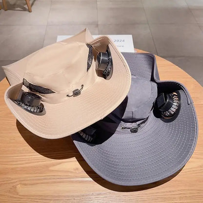 Large Size Quick Dry Bucket Hat With Solar Powered Fan USB Charging