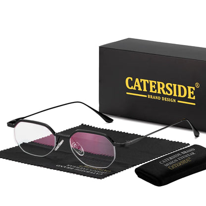 Retro Polygon Sunglasses Men Metal Semi Rimless