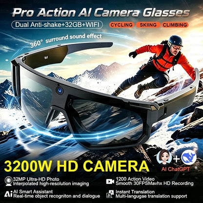 Men 32MP HD Camera Smart Sports Glasses Bluetooth Call 360°