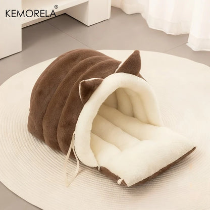 KEMORELA New For Cat Ear Cat Bed -Soft & Semi Winter-Enclosed