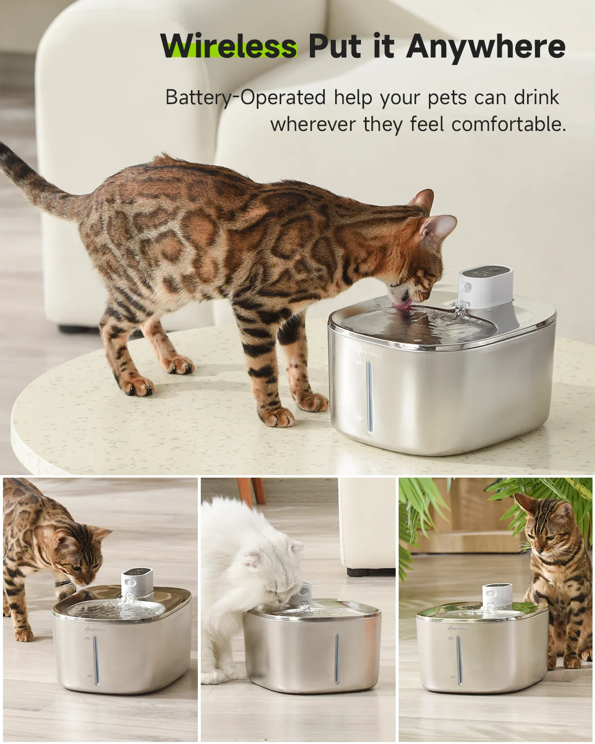APETDOLA 4L Wireless Cat Water Fountain Auto Sensor Drinking