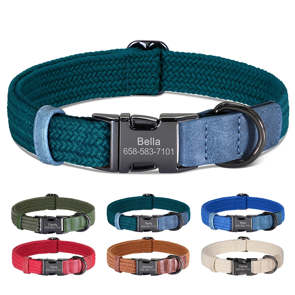 Custom Dog Collar Durable Nylon Free Engraved Pet Name