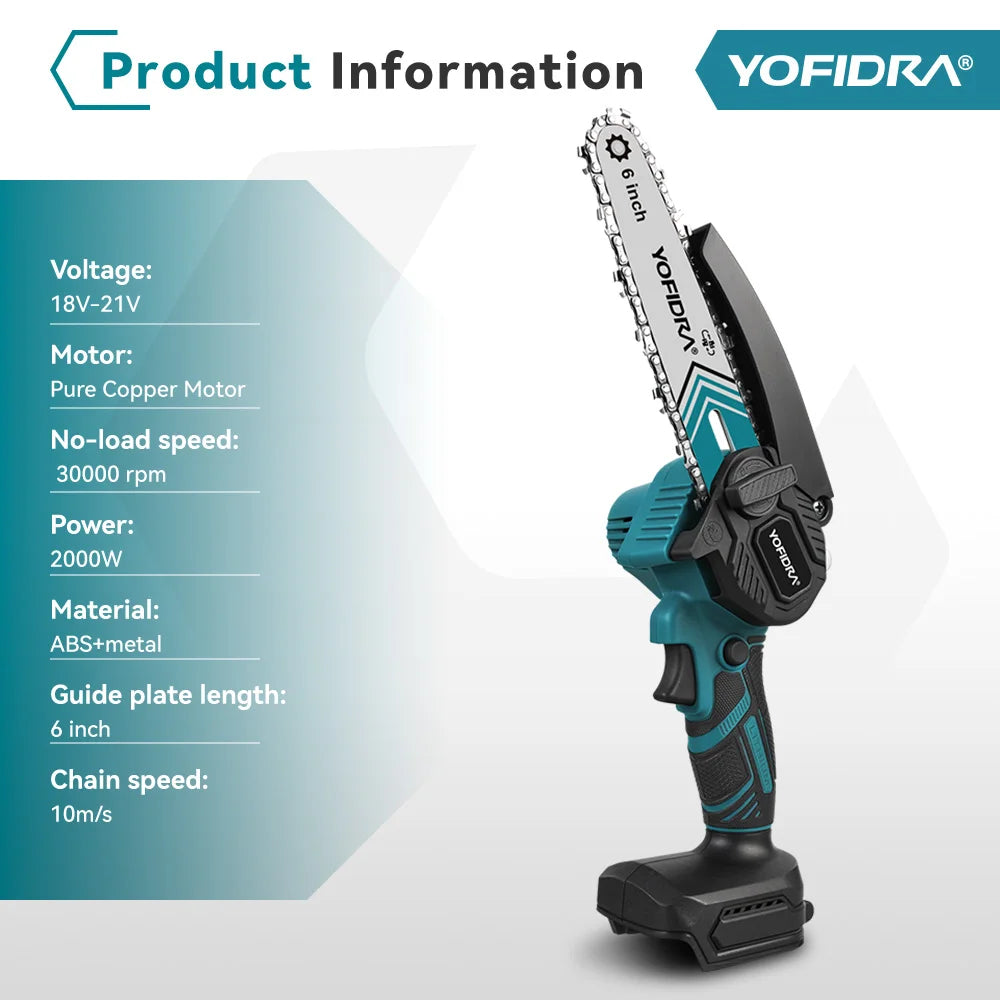 6 Inch 30000RPM Electric Chainsaw Handheld Garden