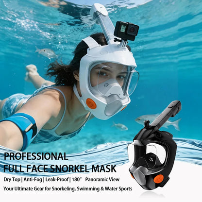 Full Face Snorkel Mask 180° Panoramic View Dry Top Snorkel