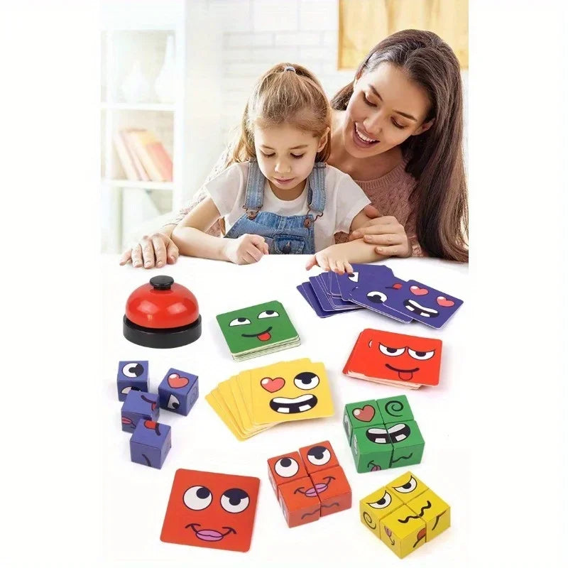 Kids Face Change Cube Game Montessori Expression Puzzle