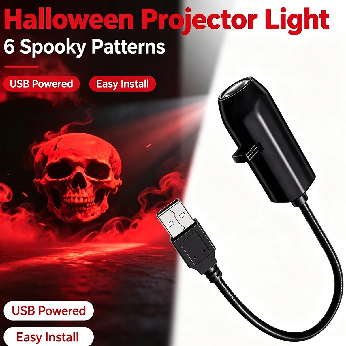 USB Halloween Projector Light 6 Patterns Mini LED Spooky