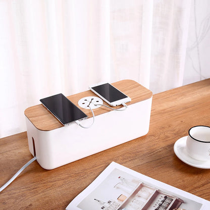 Wooden Cable Storage Box Power Line Storage Case