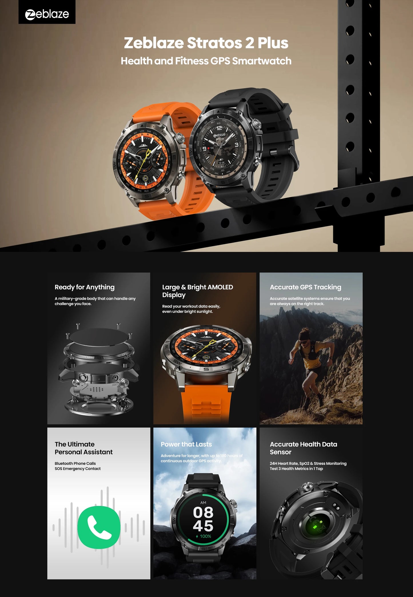 Zeblaze Stratos 2 Plus GPS Sports Smart Watch Built-in Compass