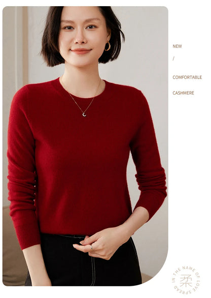 100% Pure Goat Cashmere Knitted Pullovers O-Neck