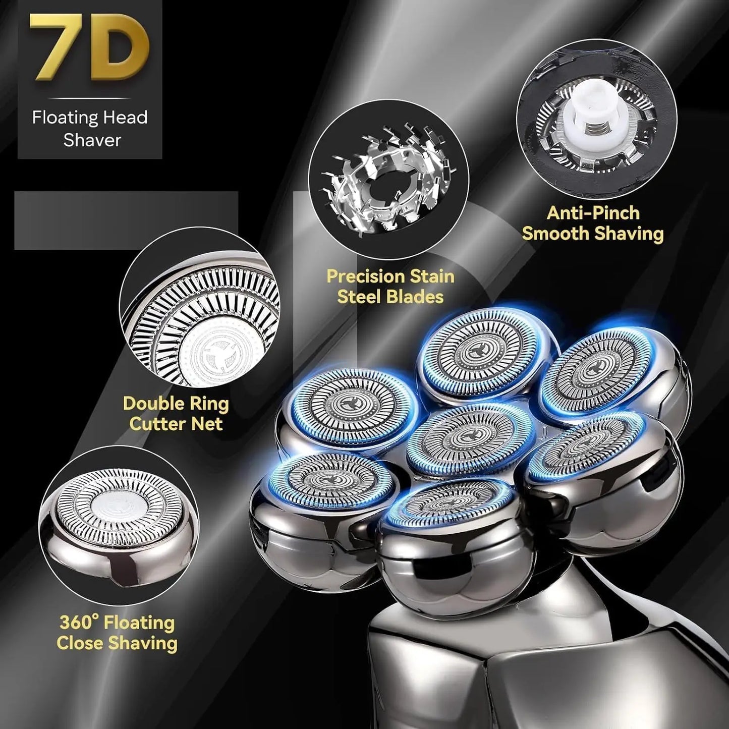 7D Head Electric Razor for Men Multifunctional Bald Head Shaver