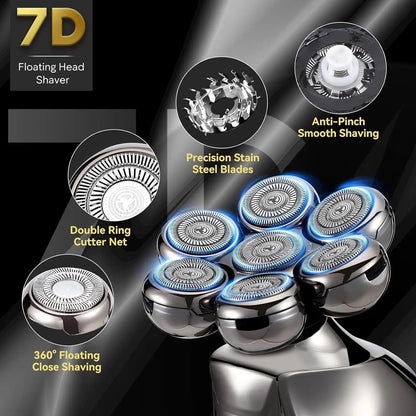 7D Head Electric Razor for Men Multifunctional Bald Head Shaver