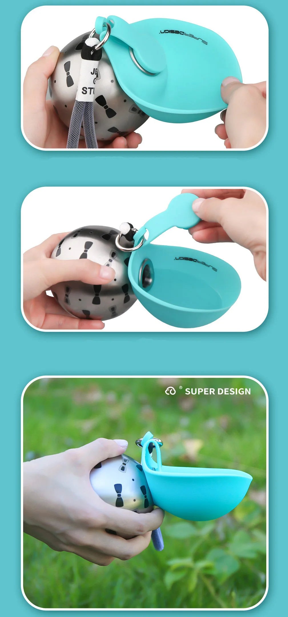 Small Dog Water Bottle 285ML Stainless Steel/PETG Convenient