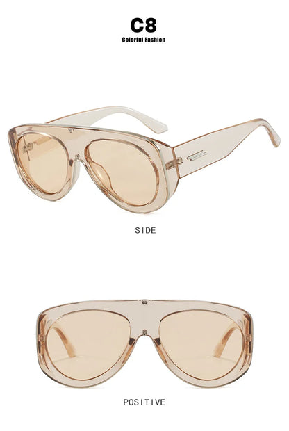 Vintage thick frame stripe oval sunglasses for women