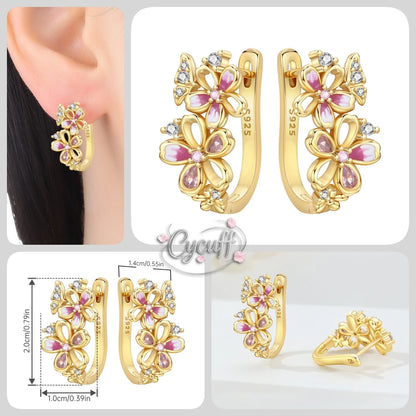 New 925 Sterling Silver 18K Gold Plated Cherry Blossom Butterfly