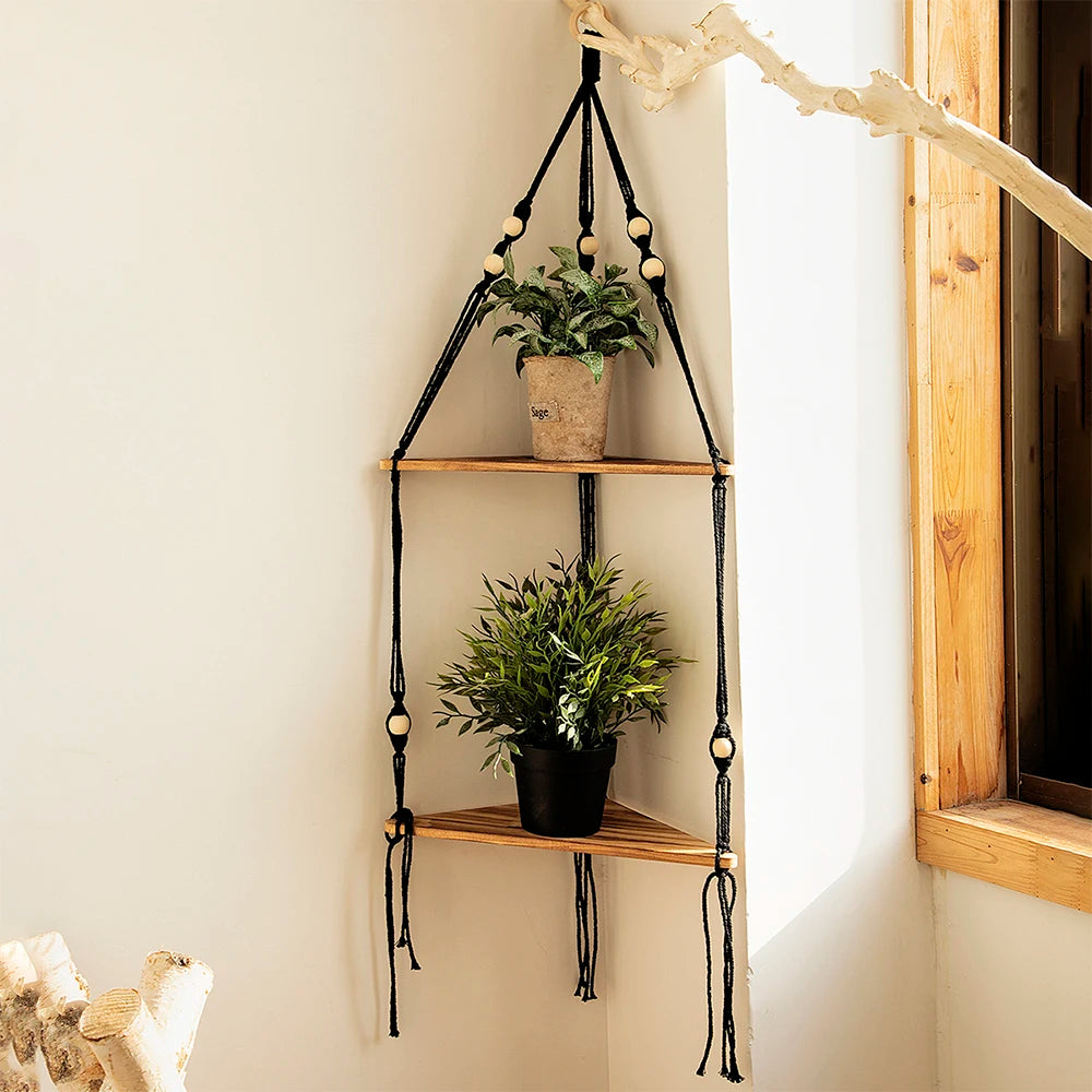 Floating Wall Shelf Wood Triangle Corner Display Stand