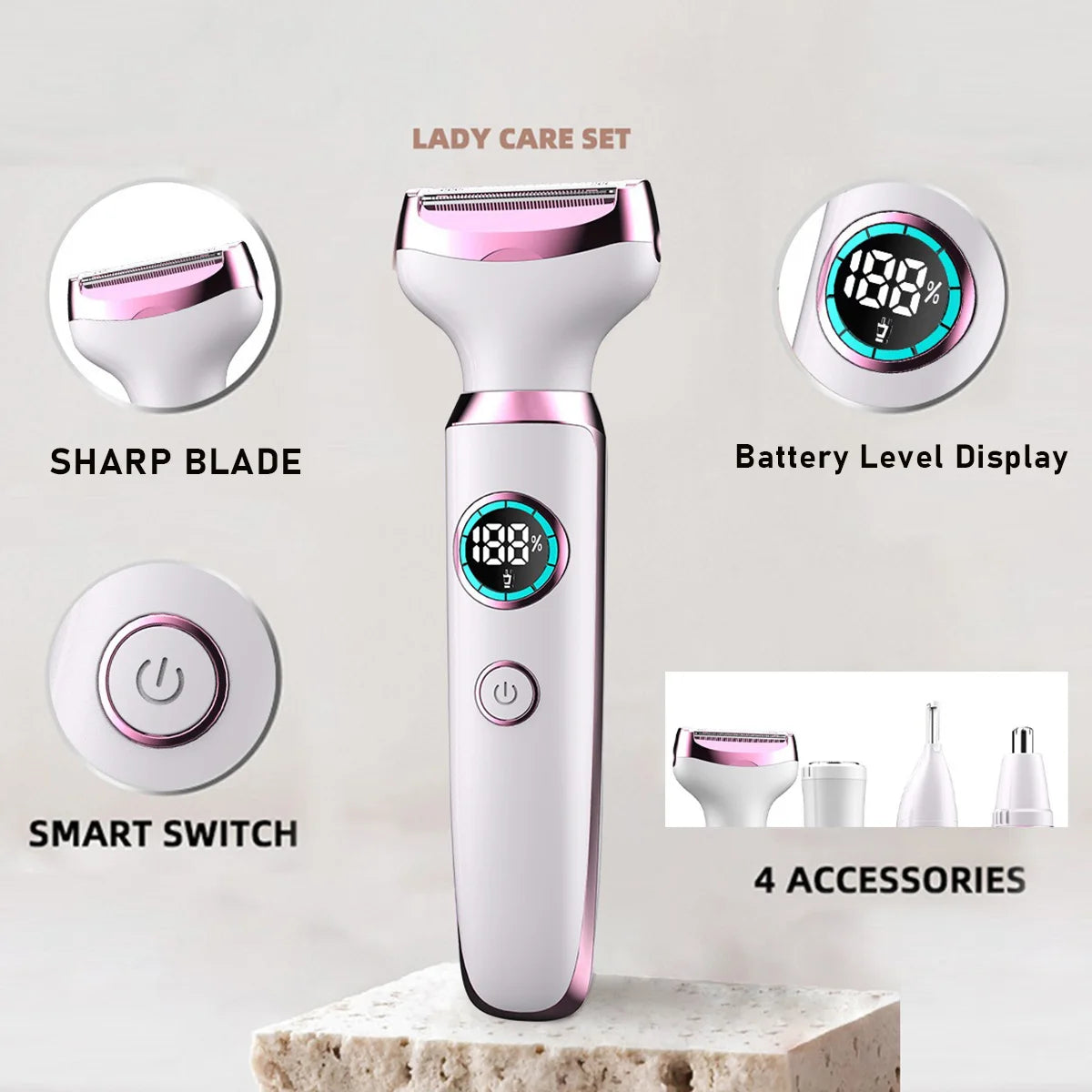 4 in 1 Lady Body Electric Trimmer Eyebrow Nose Women