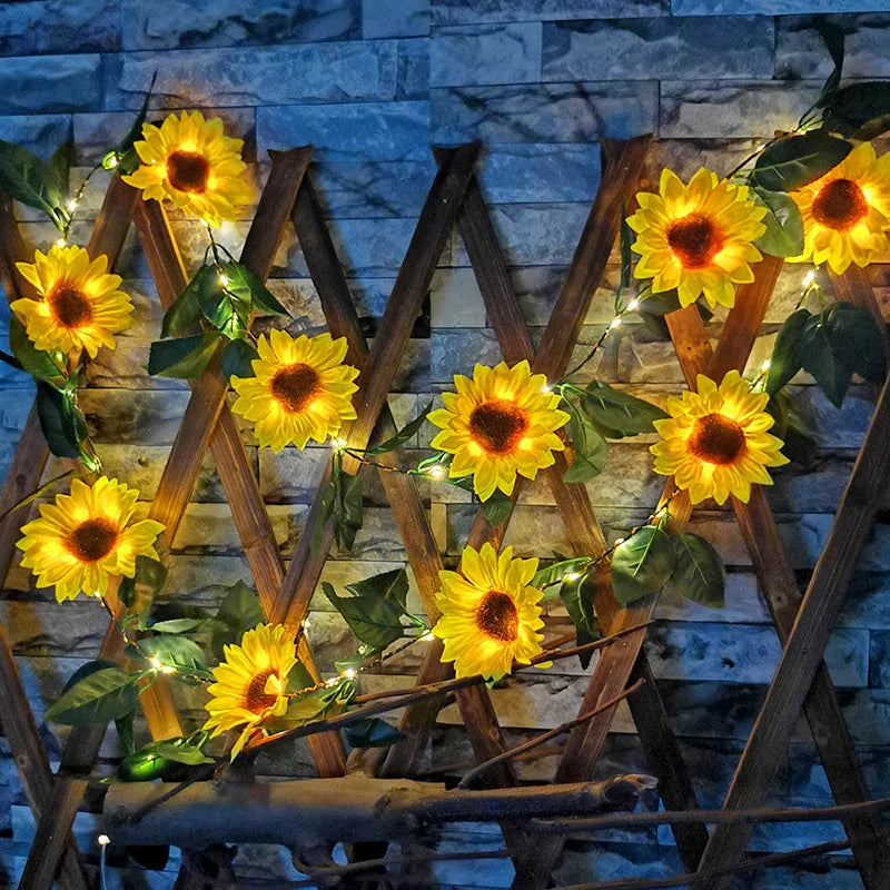 Solar Powered Sunflower Rose String Lights Artificial