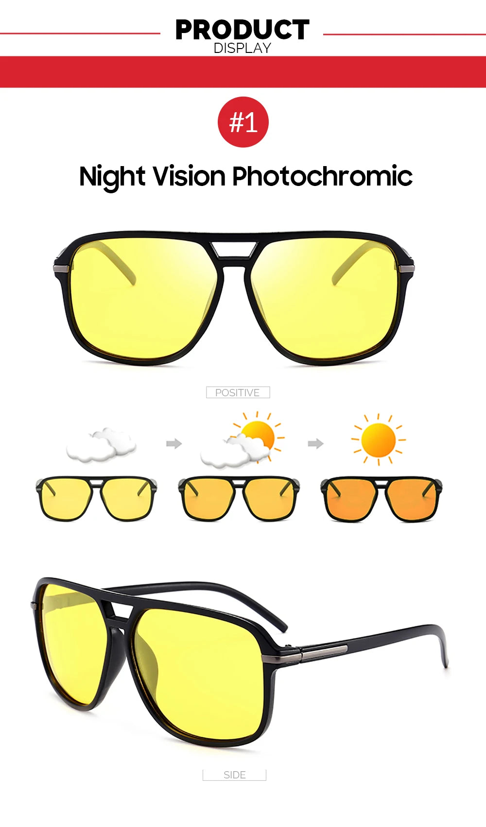 VIVIBEE Men Night Vision Sunglasses Photochromic Pilot