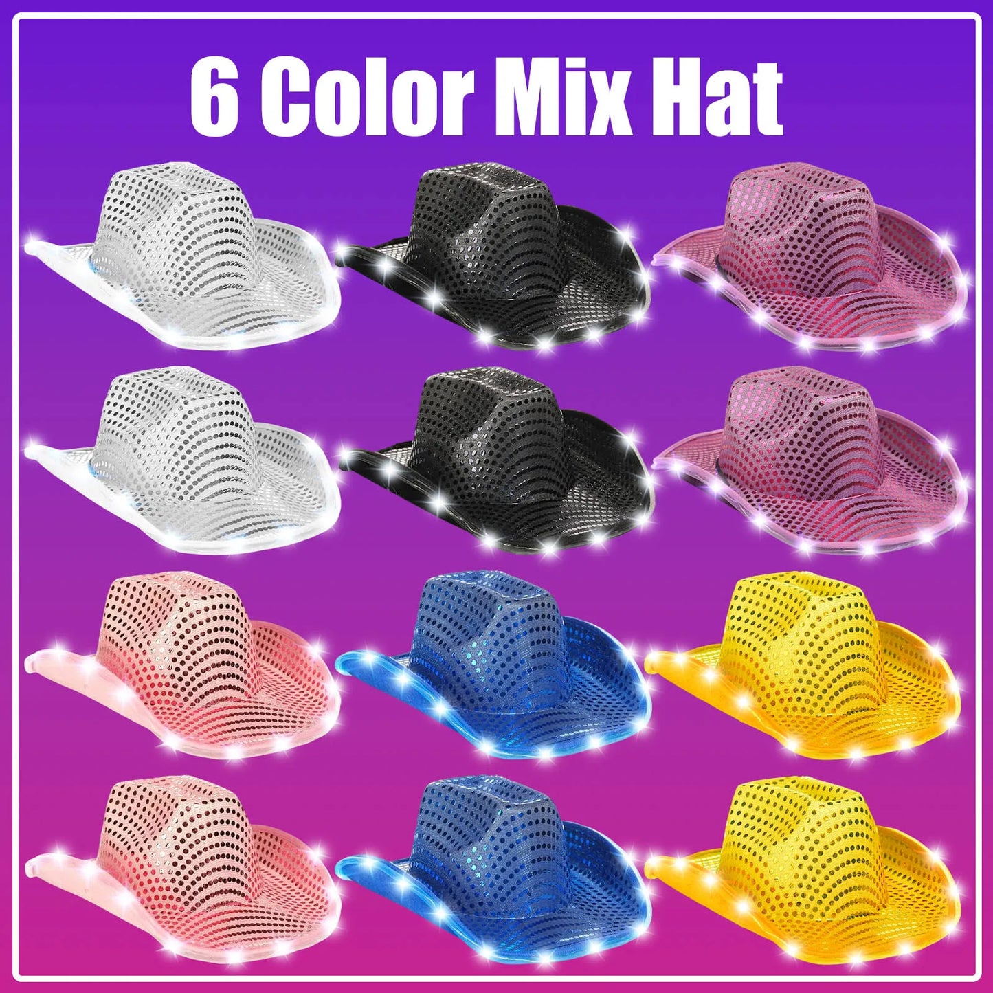 LED Cowboy Hats Wedding Hats Bulk Light up Cowboy Hats