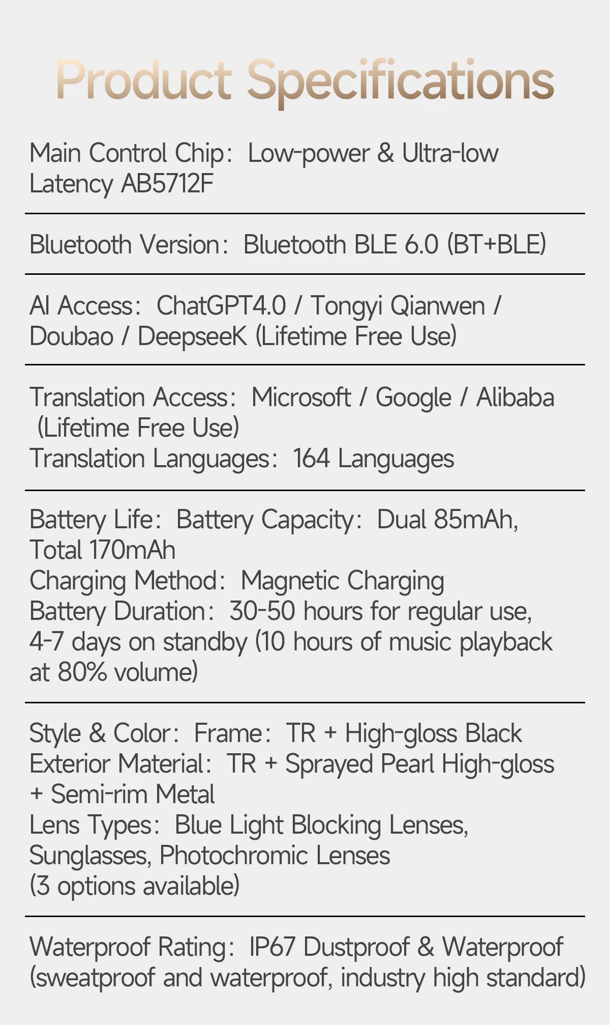 New Business Style Smart Glasses W100D Bluetooth Call AI