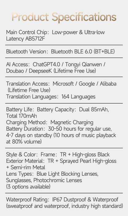 New Business Style Smart Glasses W100D Bluetooth Call AI