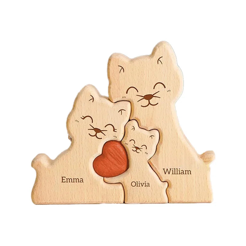 Wooden Cat Art Puzzle Warm Family Handmade Crafts Ornaments