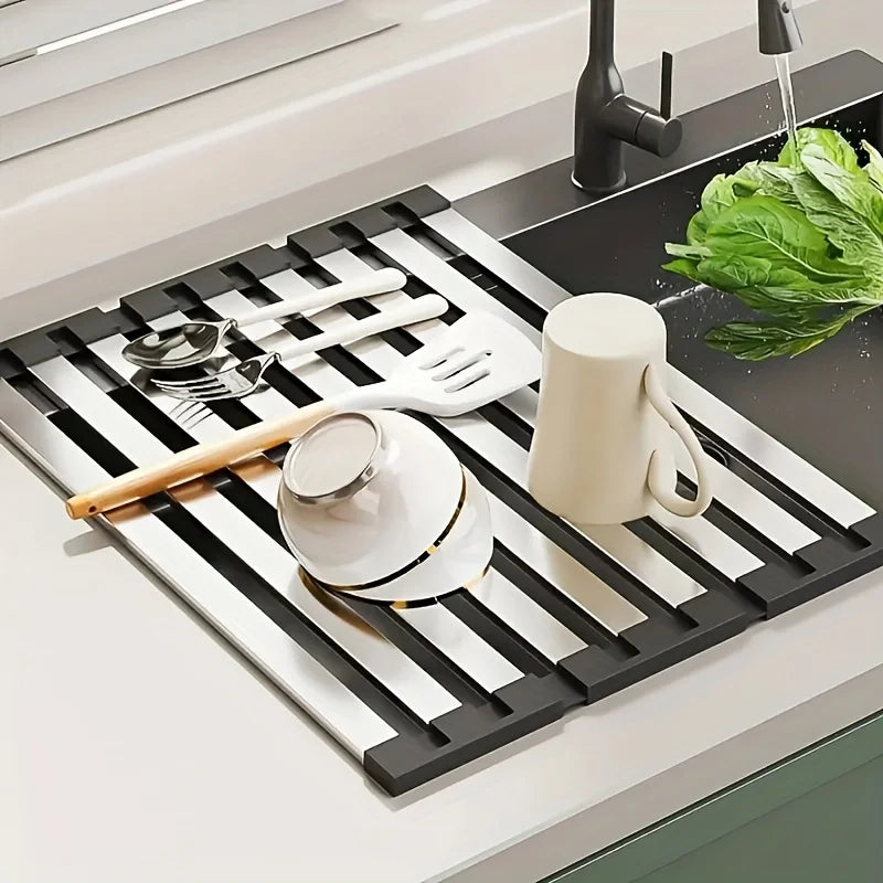 Stainless Steel Roll Up Dish Drying Rack Space Saving