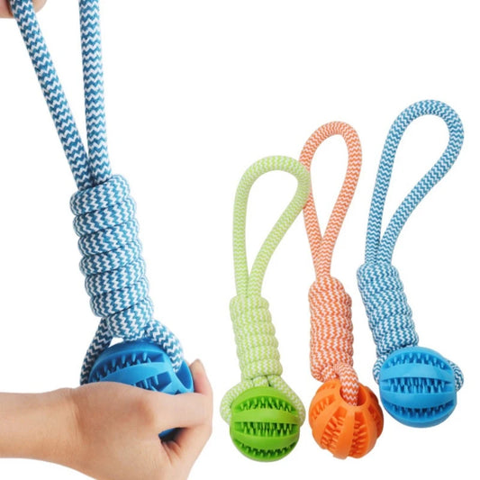 Pet Tooth Cleaning Pet Ball Toy with Rope Rubber Leaking Balls