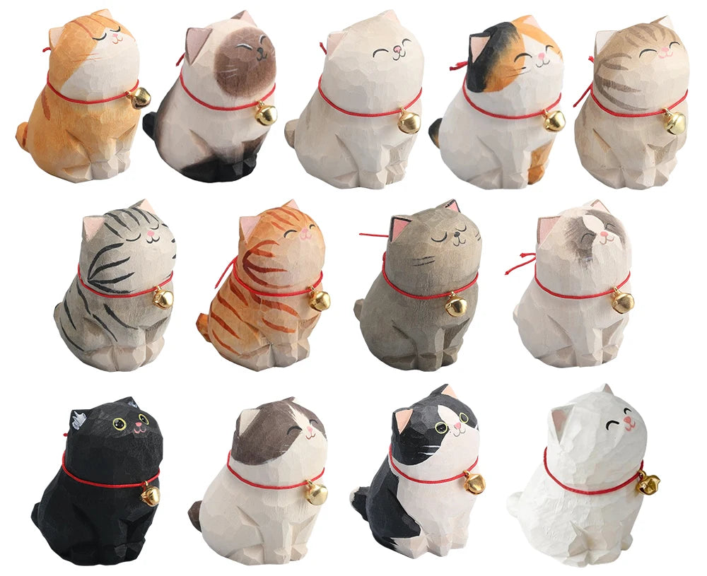 Cute Cat Animals Figurine Decorative Wooden Ornament