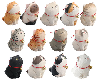 Cute Cat Animals Figurine Decorative Wooden Ornament