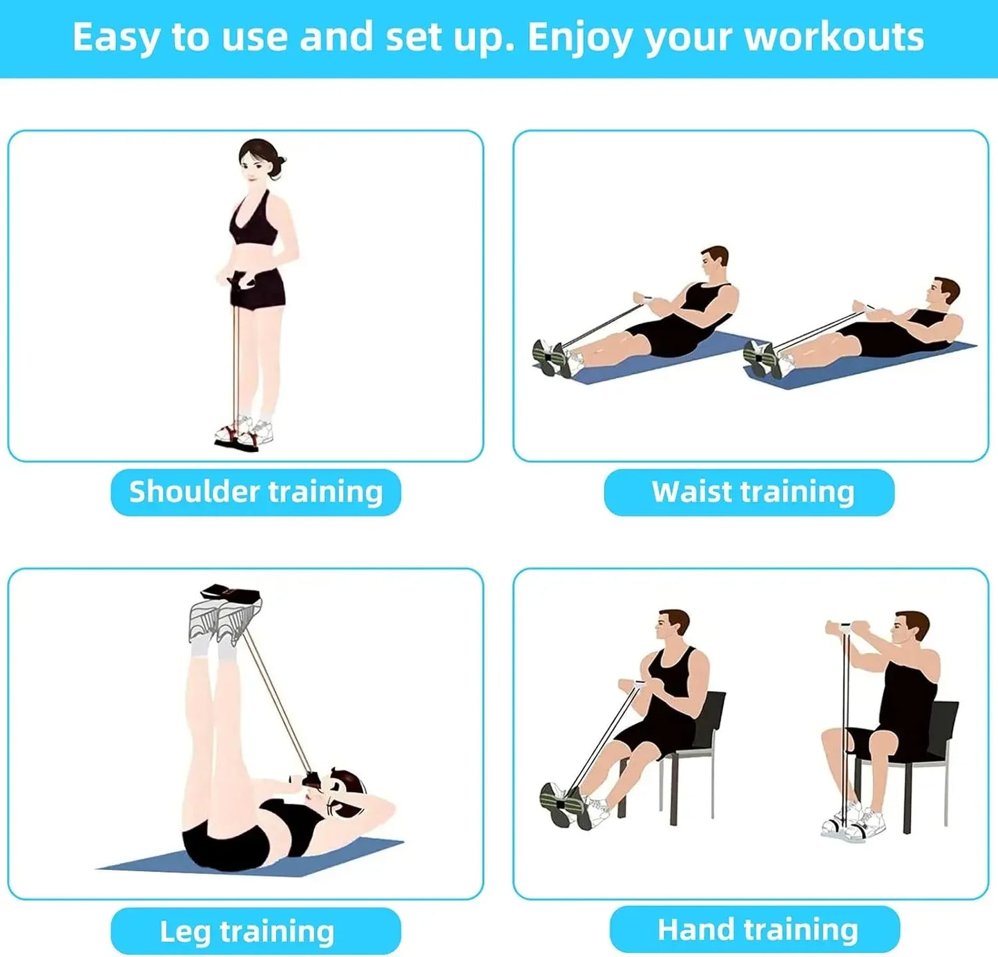 4-Level Resistance Band Tensioner with Non-Slip Handles