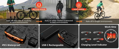 Wireless Bicycle Alarm Rear Tail Light With Turn Signal IP65