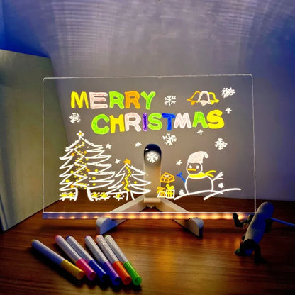 LED Note Board DIY Acrylic Night Light 7 Pens Drawing Board