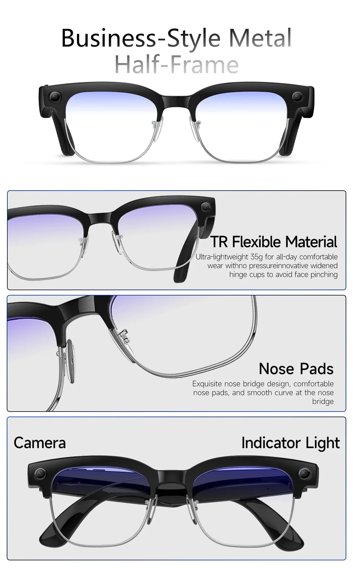 New AI Smart Glasses 120+Language Translation 800W Pixel