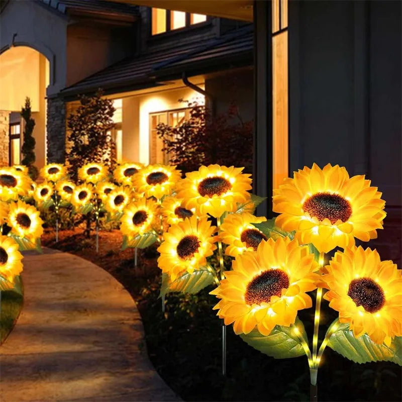 Solar Sunflower Lights 3 Heads 1 Head Garden Stake Outdoor