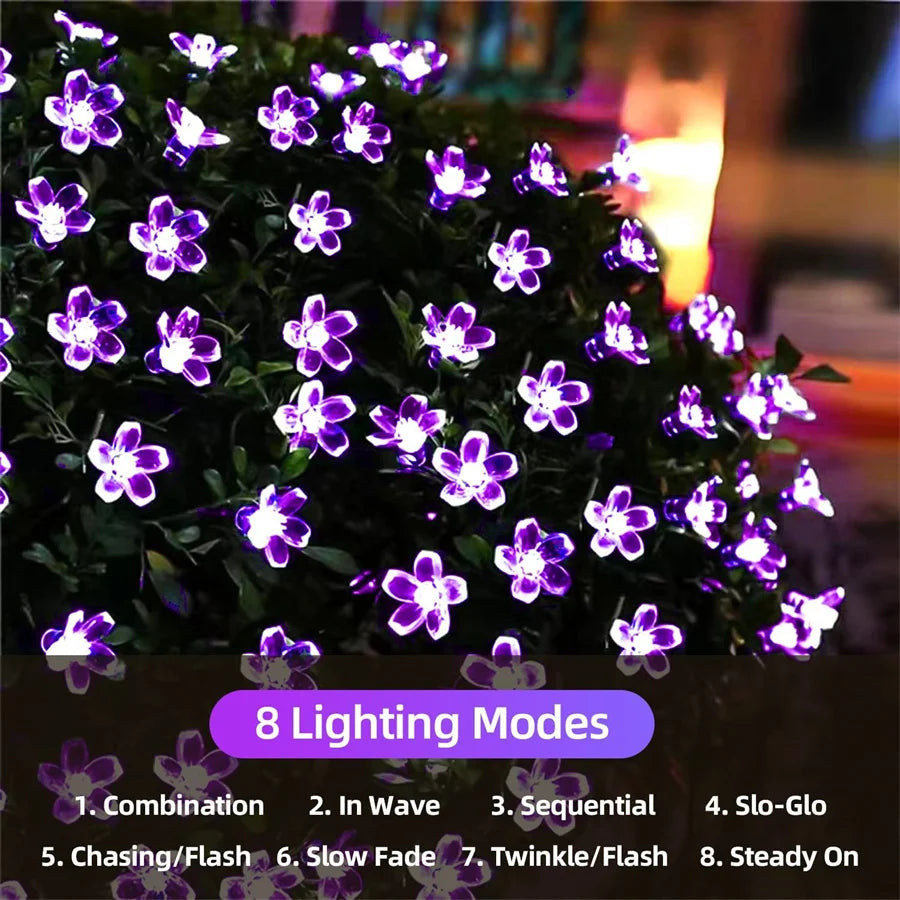 Outdoor Solar Led String Lights Cherry Flowers  Light Strings