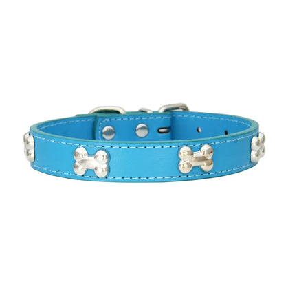 Bone Leather Durable Pet Dog Collars Puppy Pug Collars